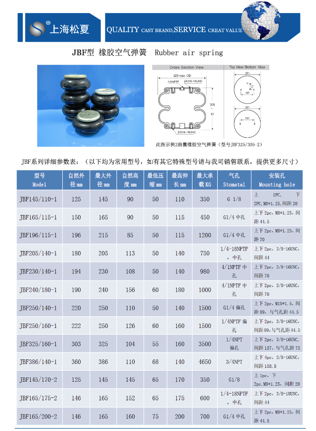 上海松夏JBF空氣彈簧安裝尺寸